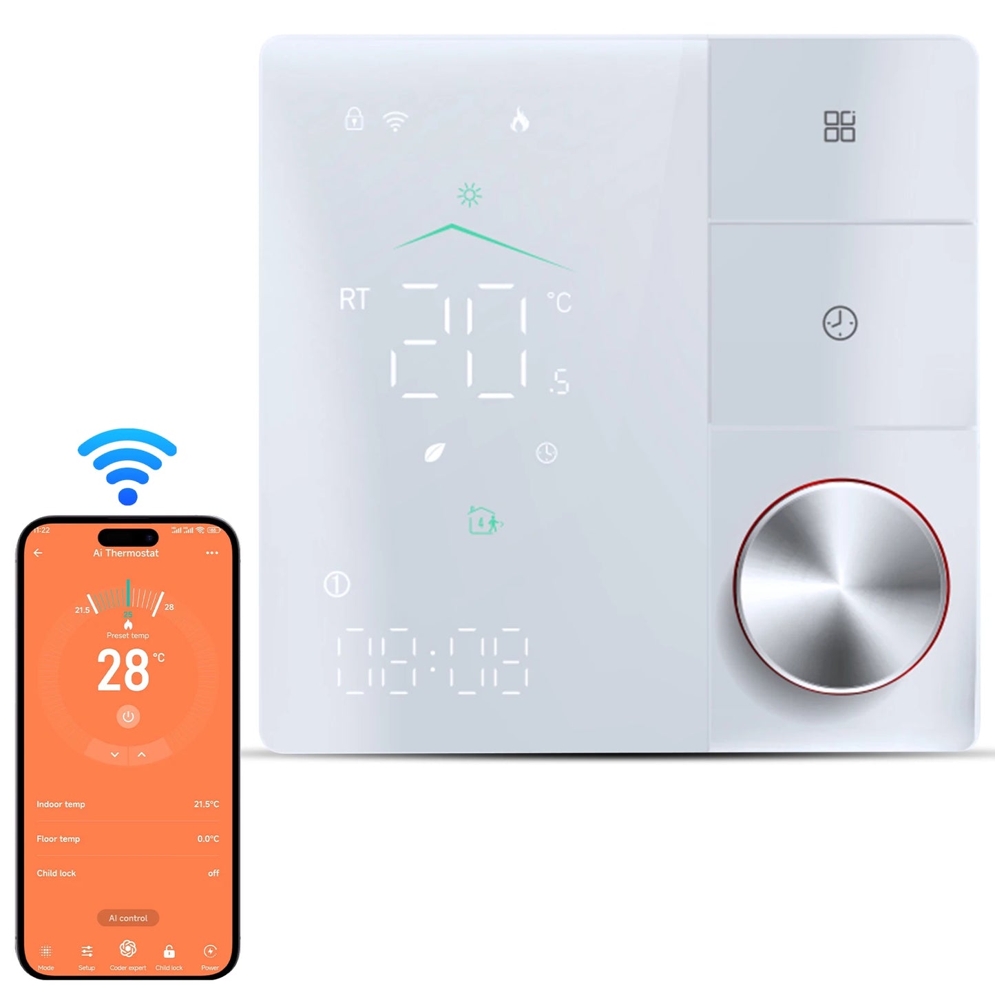 Smart Thermostat for House Electric Floor Heating WiFi AC thermostat with AI Smart Learning APP Control LED Digital Touch Screen