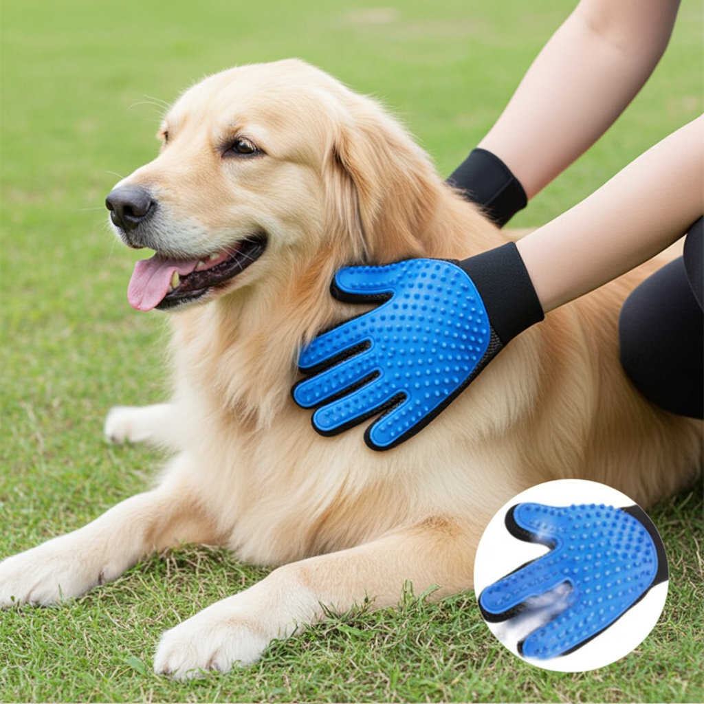 Pet Grooming Kit for Dog Cat Rabbit Fur 2 Sided Grooming Brush Bath Cleaning Glove De-Shedding De-Matting Pet Hair