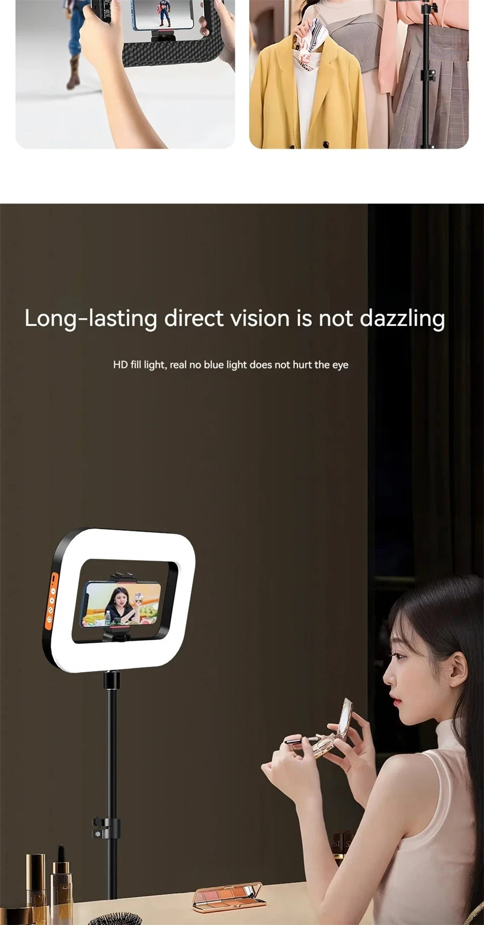 Roreta New Handheld Ring LED Rechargeable Portable Mobile Phone Live Broadcast Photography Desktop Rabbit Cage Selfie fill Light