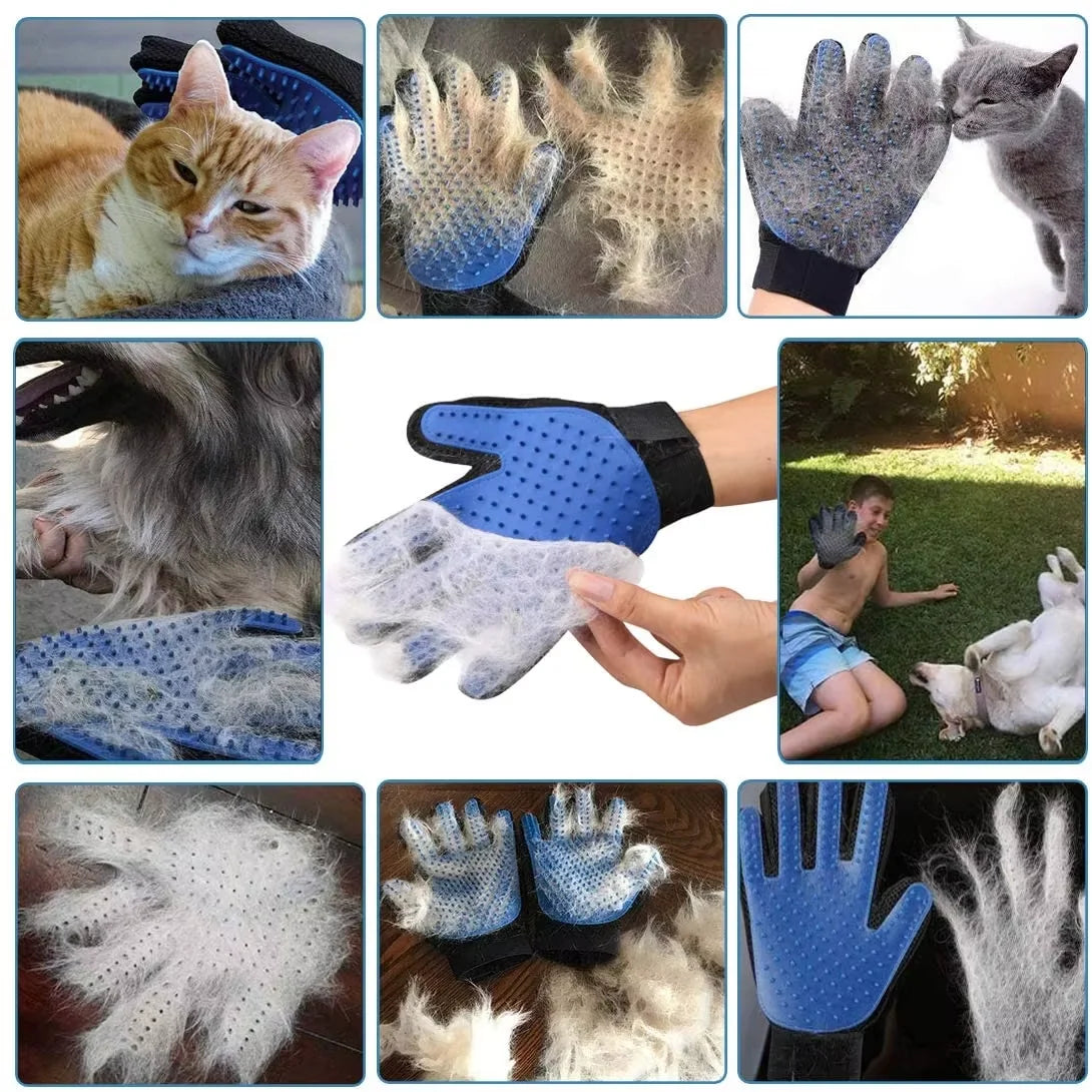 Pet Grooming Kit for Dog Cat Rabbit Fur 2 Sided Grooming Brush Bath Cleaning Glove De-Shedding De-Matting Pet Hair
