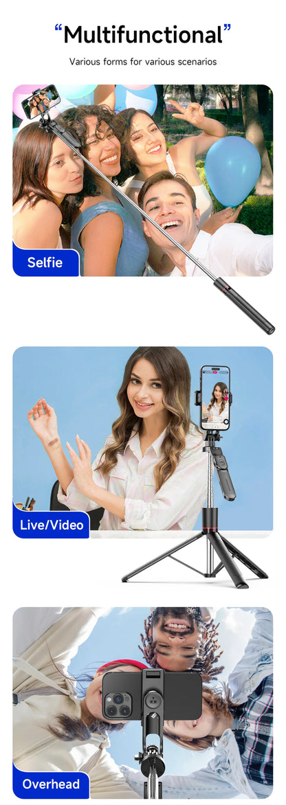 MEUYAG Selfie Stick Tripod 1708mm Long Monopod with Fill Light Bluetooth Remote 360° Rotation 1/4 Interface for Mobile Phones