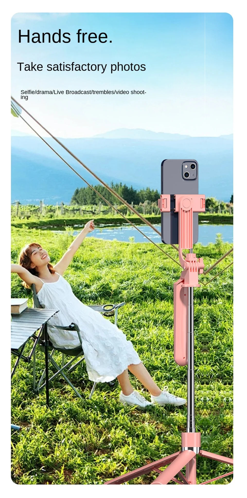 MEUYAG 170cm 360 ° rotation Selfie Stick with Wireless Bluetooth Extended Tripod with Remote Shutter for smartphone Android ios