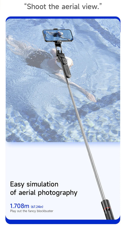 MEUYAG Trípode para palo selfie con luz de relleno monopié de 1708 mm de largo, control remoto Bluetooth, 360 °   Rotación, Interfaz 1/4, para teléfono móvil