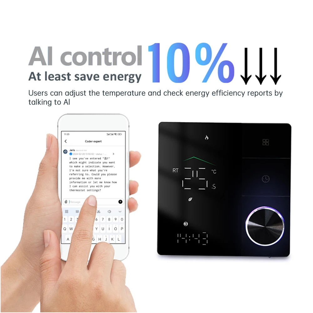 Smart Thermostat for House Electric Floor Heating WiFi AC thermostat with AI Smart Learning APP Control LED Digital Touch Screen