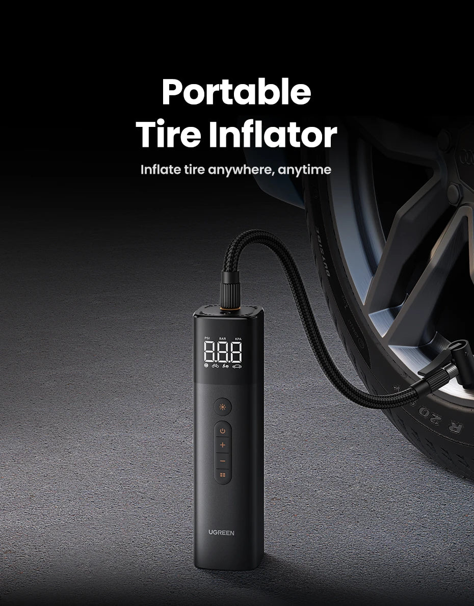 UGREEN Car Air Pump Portable Air Compressor for Car Motorcycles Bicycle Electric Tire Inflator with LCD Digital Display