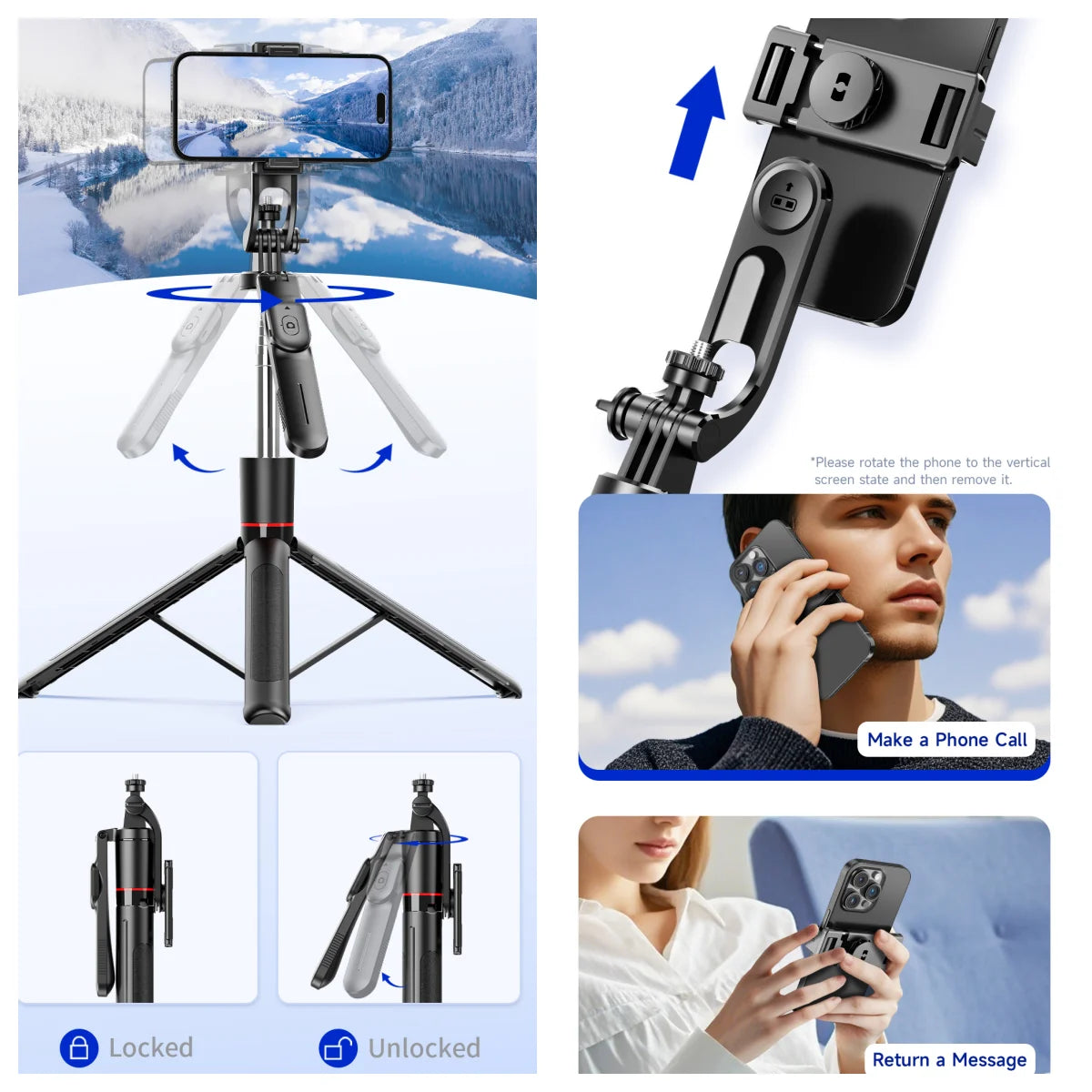 MEUYAG Selfie Stick Tripod 1708mm Long Monopod with Fill Light Bluetooth Remote 360° Rotation 1/4 Interface for Mobile Phones