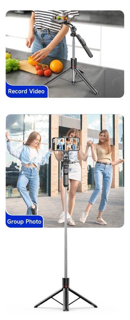 MEUYAG Trípode para palo selfie con luz de relleno monopié de 1708 mm de largo, control remoto Bluetooth, 360 °   Rotación, Interfaz 1/4, para teléfono móvil