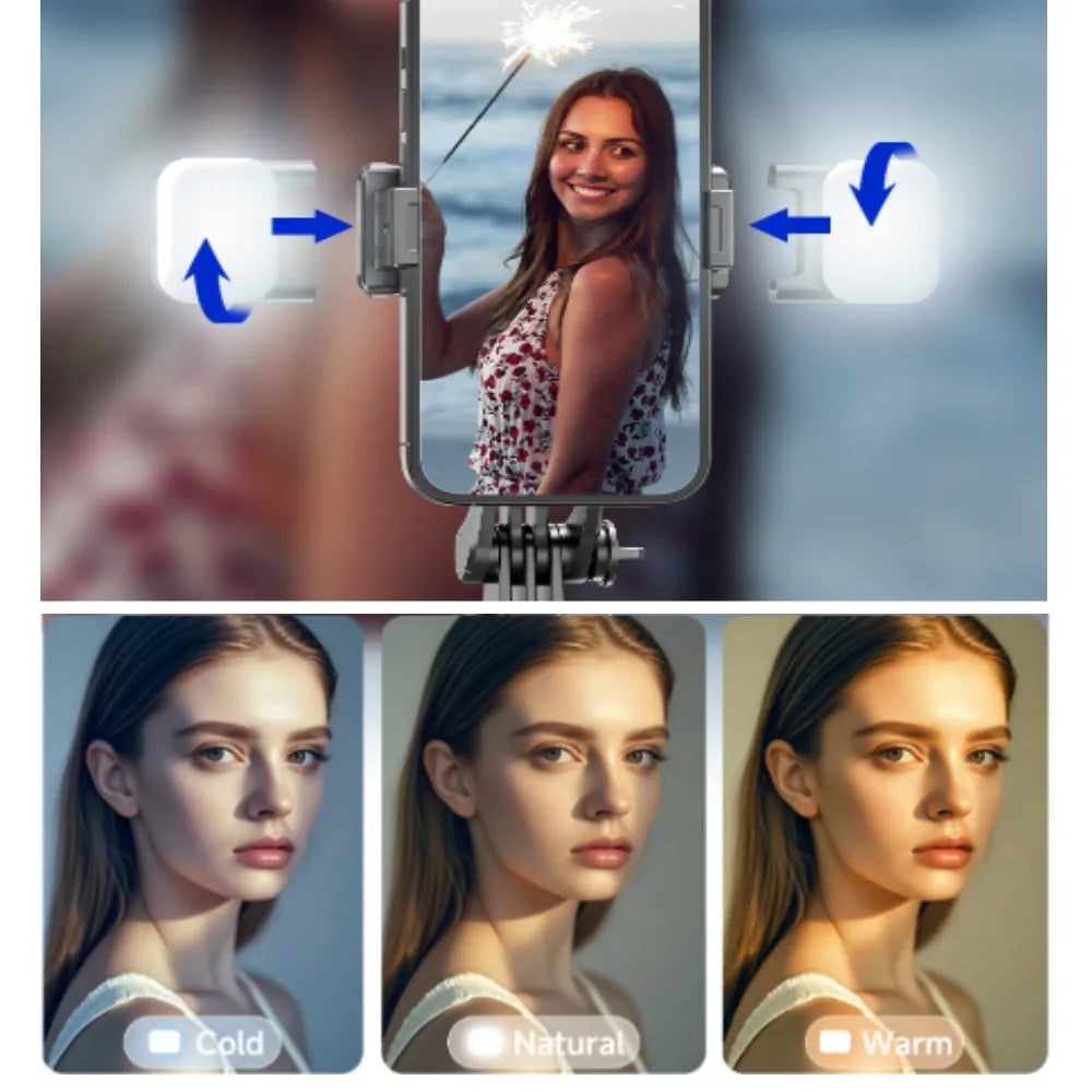 MEUYAG Trípode para palo selfie con luz de relleno monopié de 1708 mm de largo, control remoto Bluetooth, 360 °   Rotación, Interfaz 1/4, para teléfono móvil