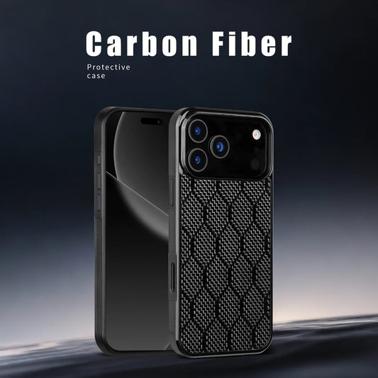 Shockproof Armor Cover - Carbon Fiber Magnetic Case With Honeycomb Block Texture for iPhone 11 12 13 14 15 16 17 Air Pro Max