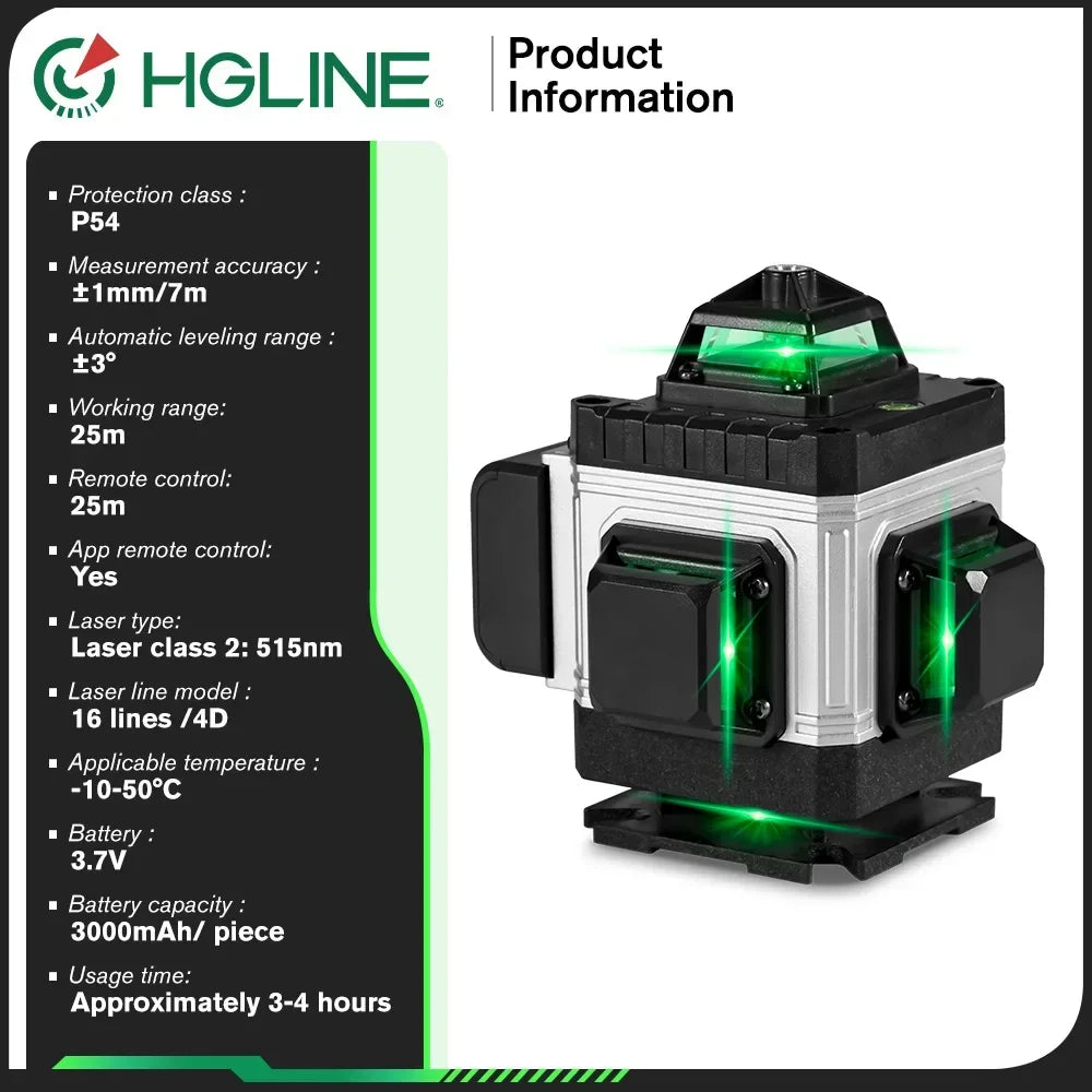 HGLINE Professional 16 Lines Laser Level With APP Remote Control Selfleveling 360° Horizontal And Vertical Laser Level