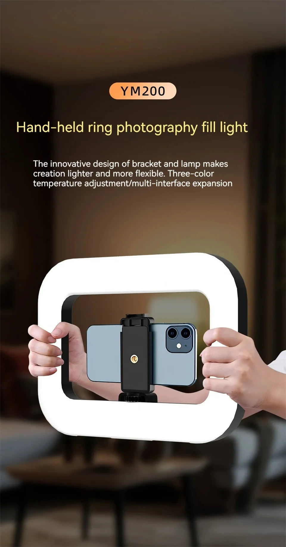 Roreta New Handheld Ring LED Rechargeable Portable Mobile Phone Live Broadcast Photography Desktop Rabbit Cage Selfie fill Light