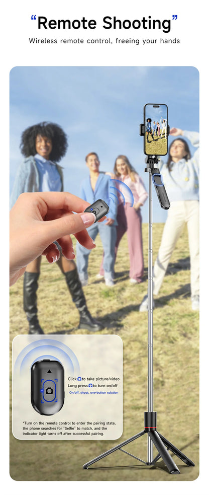 MEUYAG Selfie Stick Tripod 1708mm Long Monopod with Fill Light Bluetooth Remote 360° Rotation 1/4 Interface for Mobile Phones