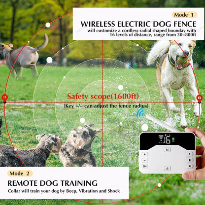 2 In 1 Electric Pet Wireless Fence Dog Training Collar Anti Runaway Up to 3 Dogs Outdoor Pet Containment Rechargeable System