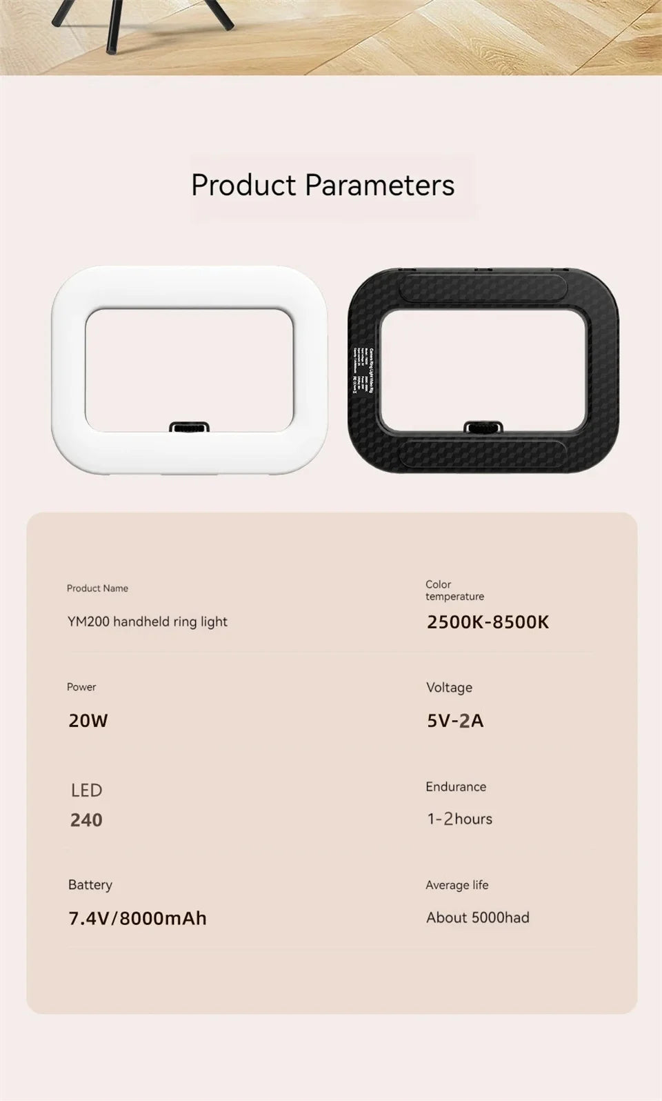 Roreta New Handheld Ring LED Rechargeable Portable Mobile Phone Live Broadcast Photography Desktop Rabbit Cage Selfie fill Light